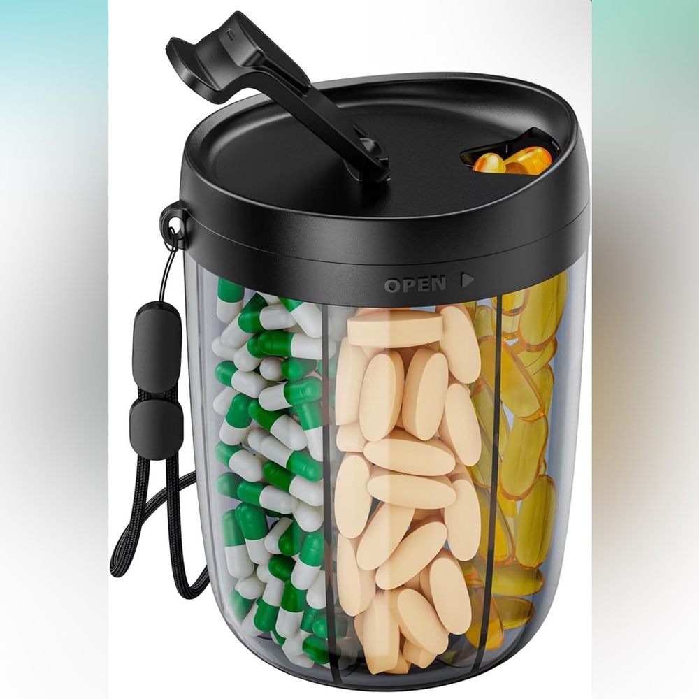 Black Multi-Compartment Pill Organizer